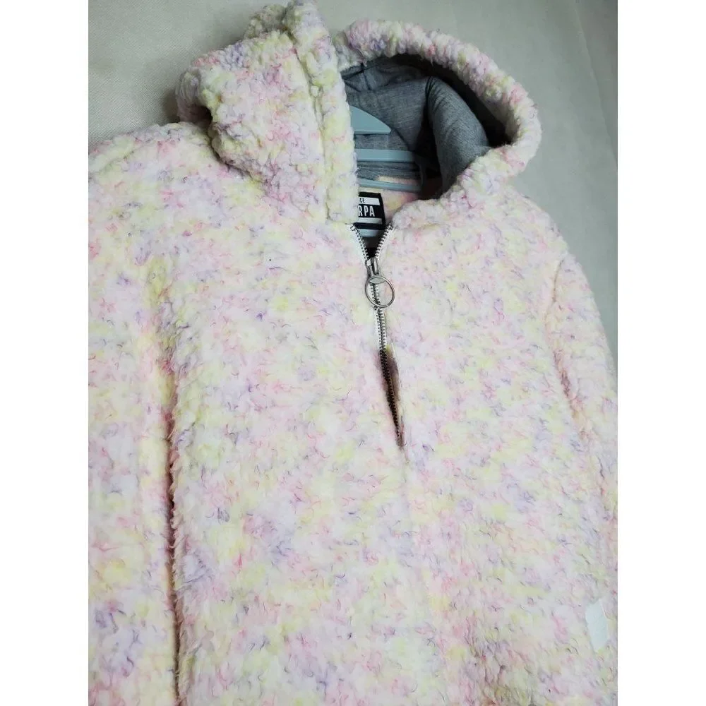 Justice Cotton Candy Pastel Multicolor Hooded Half Zip Sherpa Pullover in Blush
